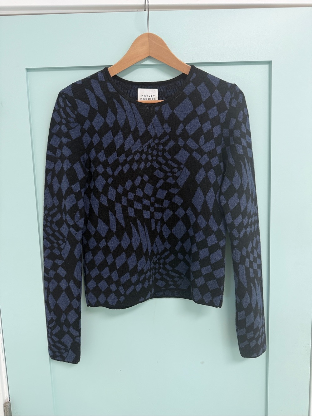 Hayley Menzies Navy & Black Abstract Check Crewneck Sweater
